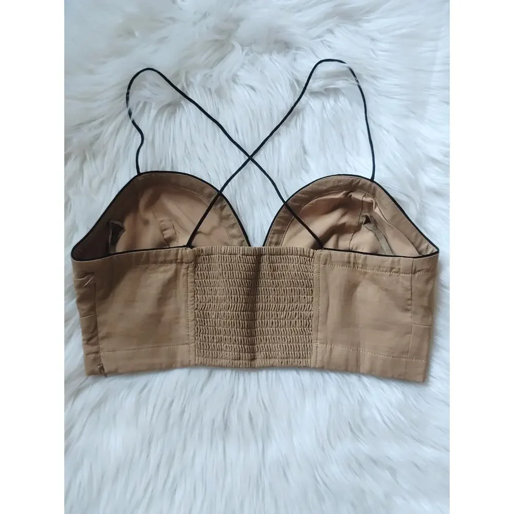 NWT Anthropologie Maeve Contrast Tan Cropped Corset Top - Size 6